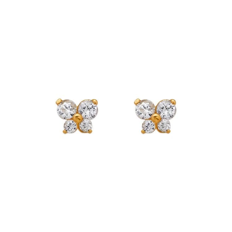 NEW 14K YELLOW GOLD BUTTERFLY WHITE STUD EARRINGS: NEW 14K YELLOW GOLD BUTTERFLY WHITE STUD EARRINGS BUTTERFLY WHITE STUD EARRINGS NEW 14K YELLOW GOLD Width: Approx. 6.5x5mm Apx WEIGHT: 2g