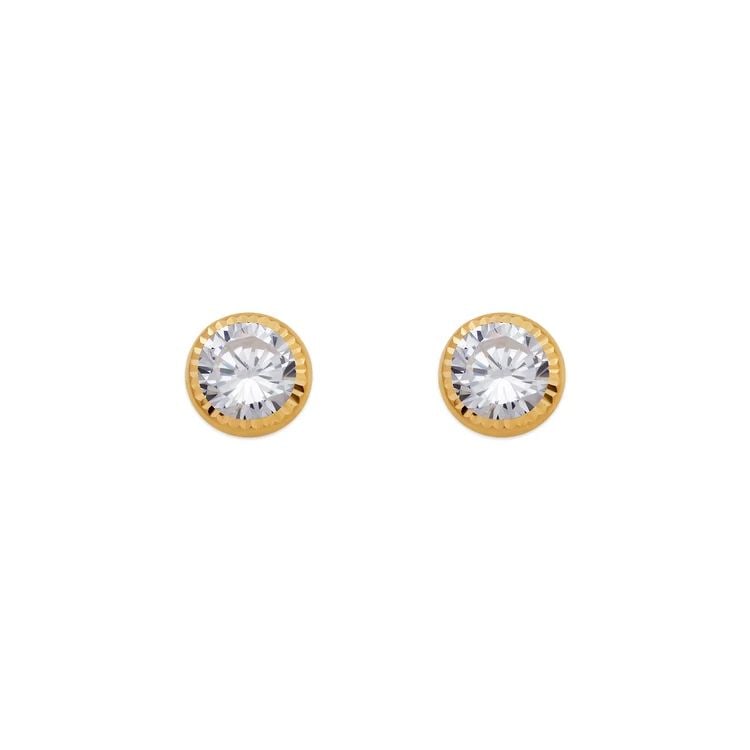NEW 14K YELLOW GOLD 6MM ROUND D/C BEZEL STUD EARRINGS: NEW 14K YELLOW GOLD 6MM ROUND D/C BEZEL STUD EARRINGS 6MM ROUND D/C BEZEL STUD EARRINGS NEW 14K YELLOW GOLD Width: Approx. 6mm Apx WEIGHT: 2g