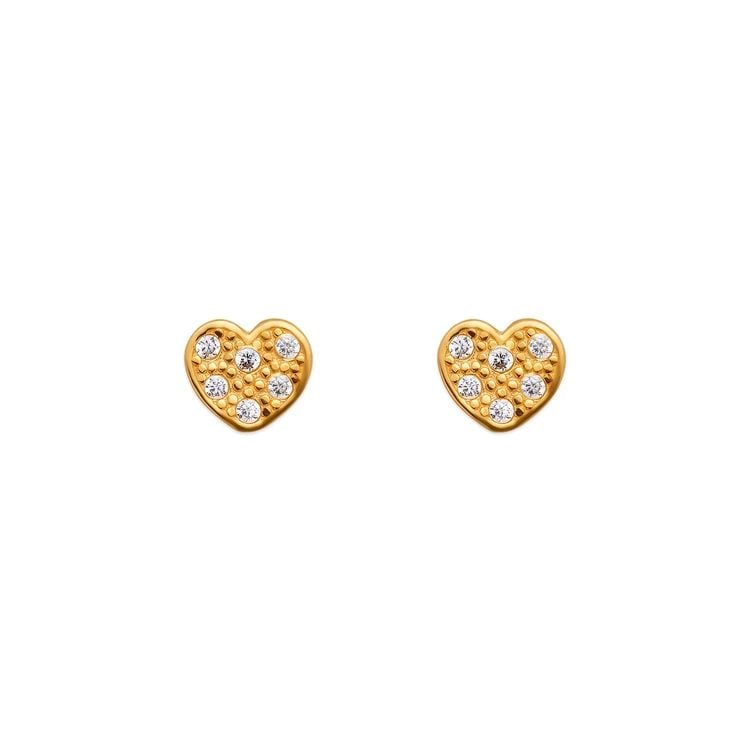 NEW 14K YELLOW GOLD HEART PAVE STUD EARRINGS (1 of 2)