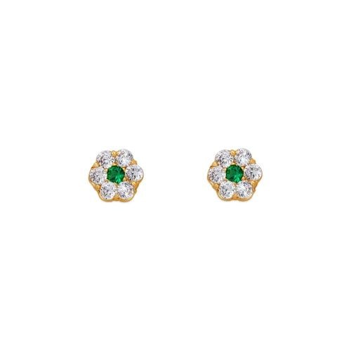 NEW 14K YELLOW GOLD GREEN FLOWER STUD EARRINGS: NEW 14K YELLOW GOLD GREEN FLOWER STUD EARRINGS GREEN FLOWER STUD EARRINGS NEW 14K YELLOW GOLD Width: Approx. 5mm AVERAGE Apx WEIGHT: 2g