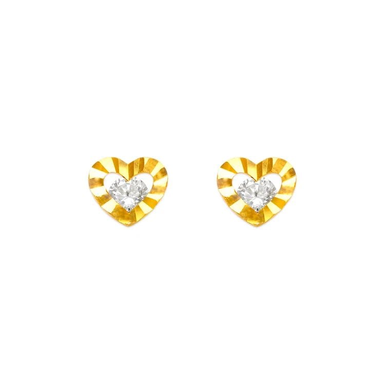 NEW 14K YELLOW GOLD HEART STUD EARRINGS (1 of 2)