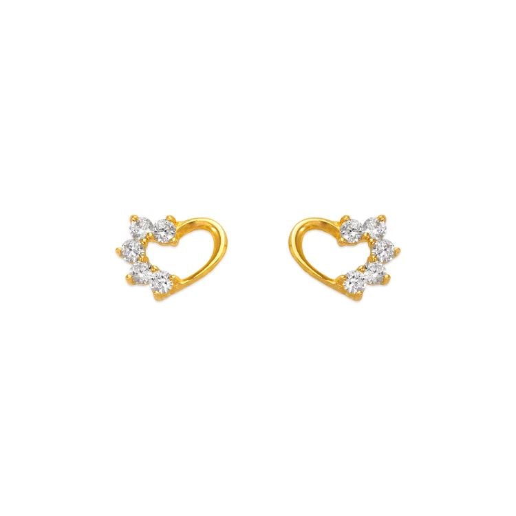 NEW 14K YELLOW GOLD HEART STUD EARRINGS (1 of 2)