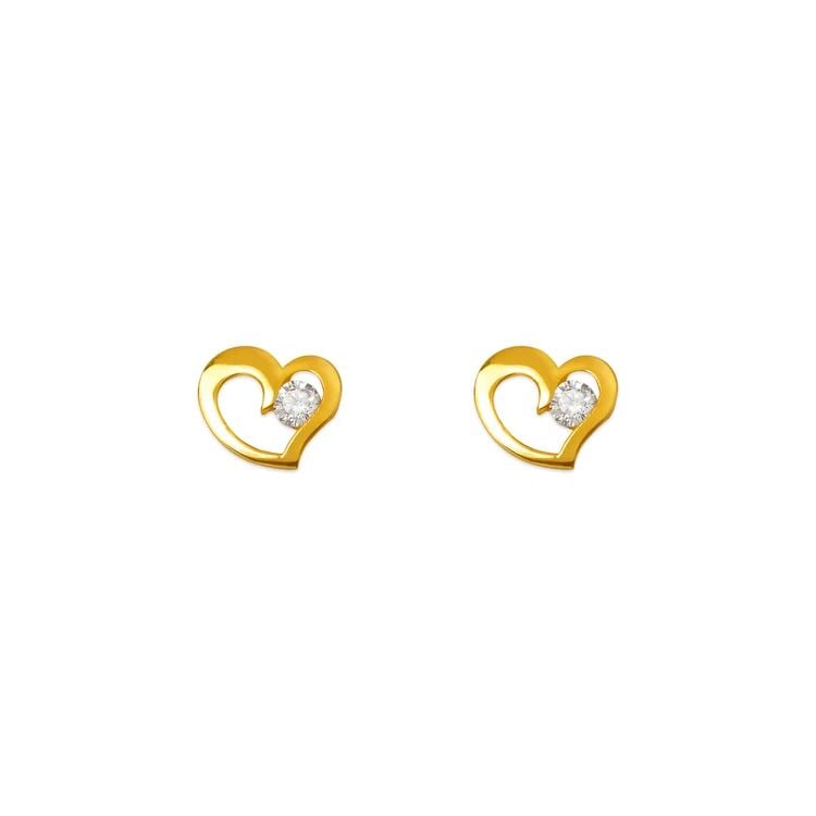 NEW 14K YELLOW GOLD HEART STUD EARRINGS (1 of 2)