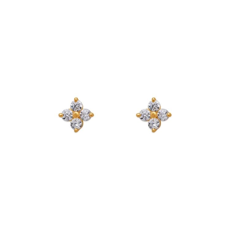 NEW 14K YELLOW GOLD FLOWER STUD EARRINGS (1 of 2)