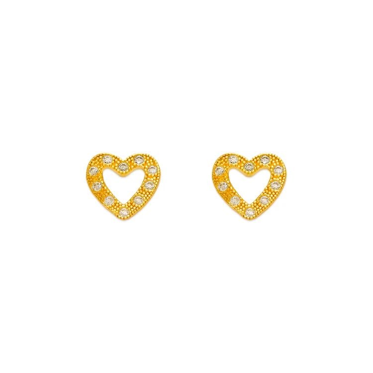 NEW 14K YELLOW GOLD HEART FRAME PAVE STUD EARRINGS (1 of 2)