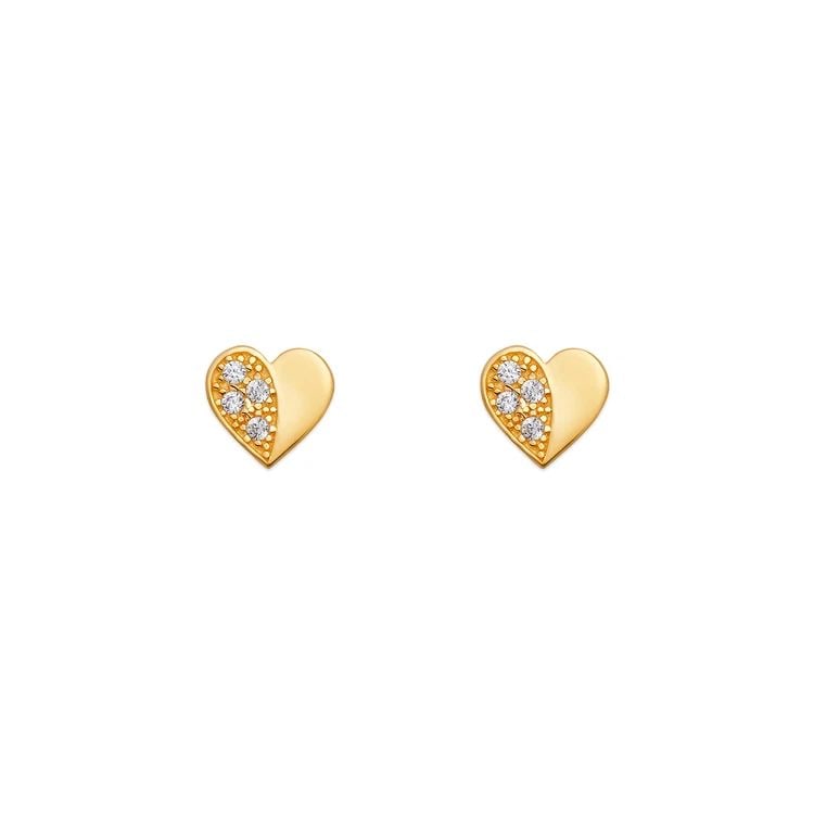 NEW 14K YELLOW GOLD HEART PAVE STUD EARRINGS (1 of 2)