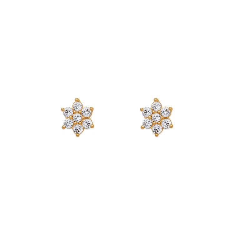 NEW 14K YELLOW GOLD FLOWER STUD EARRINGS (1 of 2)