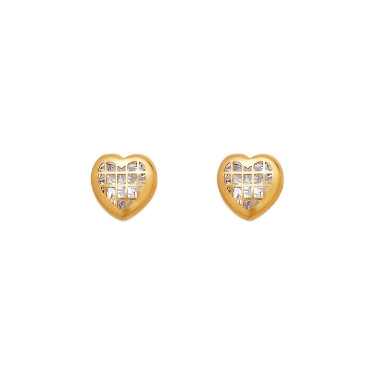 NEW 14K YELLOW GOLD HEART TILED STUD EARRINGS 7MM (1 of 2)