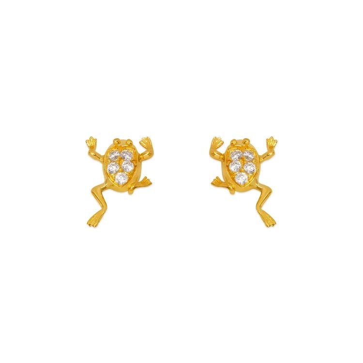 NEW 14K YELLOW GOLD FROG STUD EARRINGS (1 of 2)