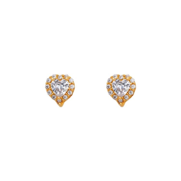 NEW 14K YELLOW GOLD HEART WHITE HALO STUD EARRINGS: NEW 14K YELLOW GOLD HEART WHITE HALO STUD EARRINGS HEART WHITE HALO STUD EARRINGS NEW 14K YELLOW GOLD Width: Approx. 4mm Apx WEIGHT: 2g
