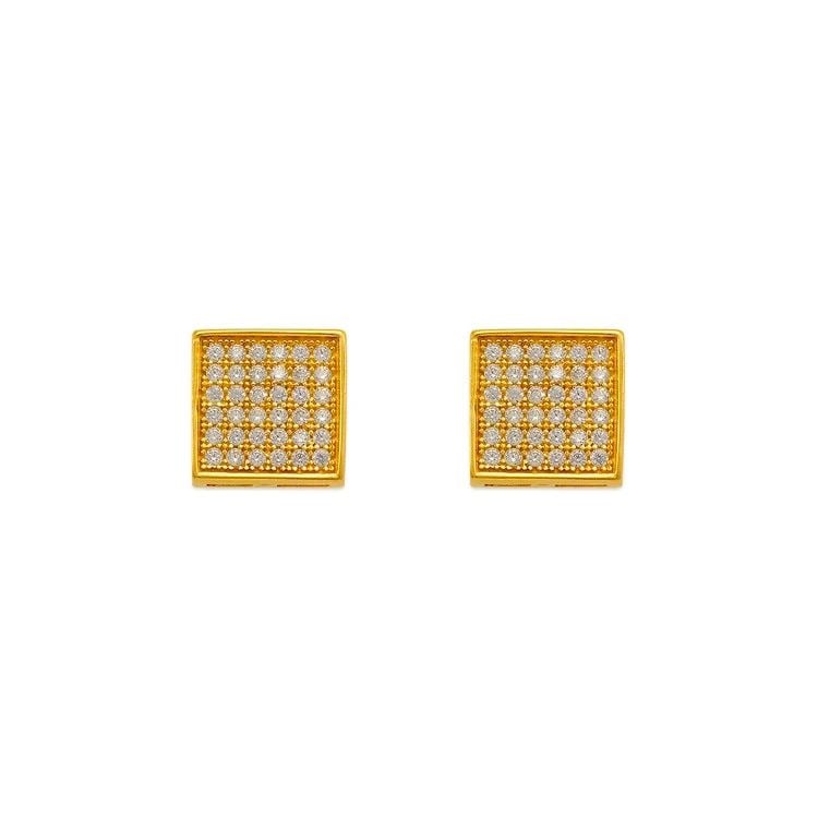 NEW 14K YELLOW GOLD FANCY SQUARE PAVE STUD EARRINGS: NEW 14K YELLOW GOLD FANCY SQUARE PAVE STUD EARRINGS FANCY SQUARE PAVE STUD EARRINGS NEW 14K YELLOW GOLD Width: Approx. 8x8mm Apx WEIGHT: 2g