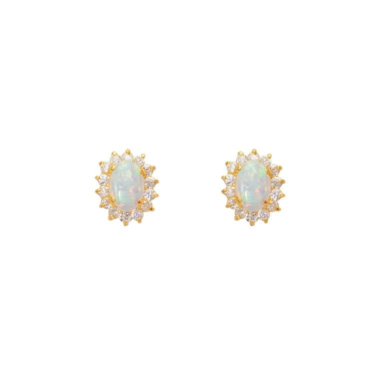 NEW 14K YELLOW GOLD FLOWER OPAL STUD EARRINGS: NEW 14K YELLOW GOLD FLOWER OPAL STUD EARRINGS FLOWER OPAL STUD EARRINGS NEW 14K YELLOW GOLD Width: Approx. 8x9mm Apx WEIGHT: 2g