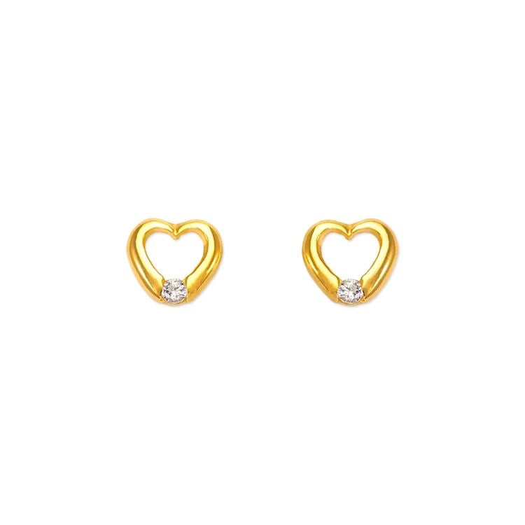 NEW 14K YELLOW GOLD HEART STUD EARRINGS (1 of 2)
