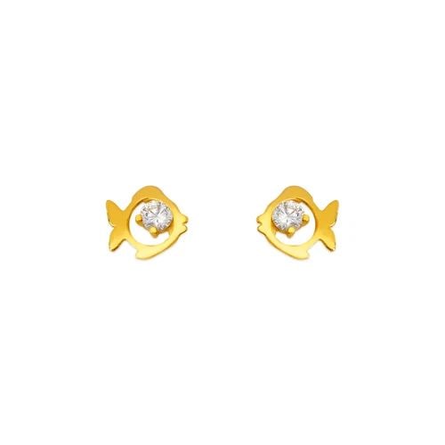 NEW 14K YELLOW GOLD FISH STUD EARRINGS (1 of 2)