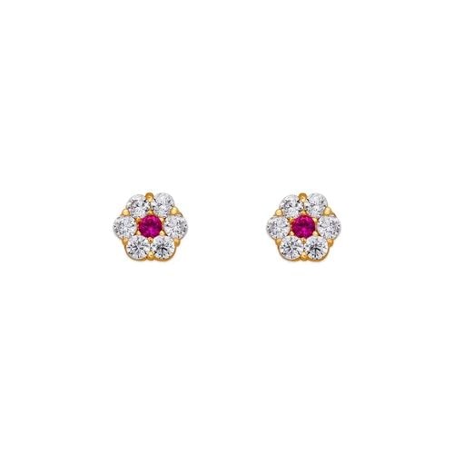 NEW 14K YELLOW GOLD RED FLOWER STUD EARRINGS: NEW 14K YELLOW GOLD RED FLOWER STUD EARRINGS RED FLOWER STUD EARRINGS NEW 14K YELLOW GOLD Width: Approx. 5mm AVERAGE Apx WEIGHT: 2g