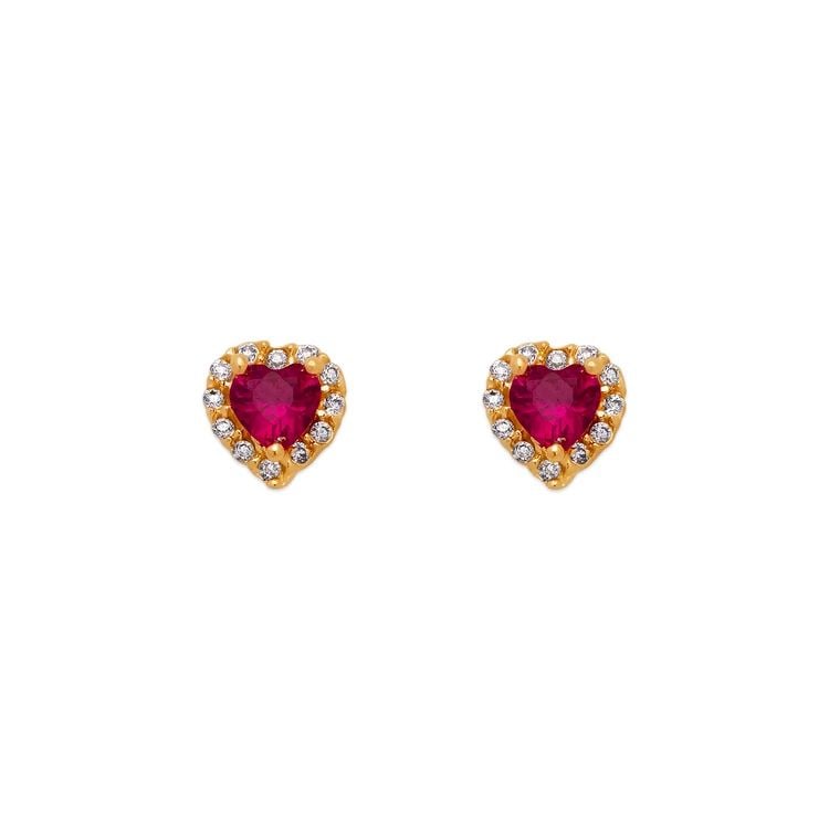 NEW 14K YELLOW GOLD RED HEART STUD EARRINGS (1 of 2)