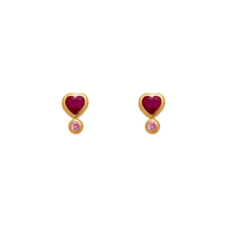 NEW 14K YELLOW GOLD RED HEART BEZEL STUD EARRINGS: NEW 14K YELLOW GOLD RED HEART BEZEL STUD EARRINGS RED HEART BEZEL STUD EARRINGS NEW 14K YELLOW GOLD Width: Approx. 5x7mm Apx WEIGHT: 2g