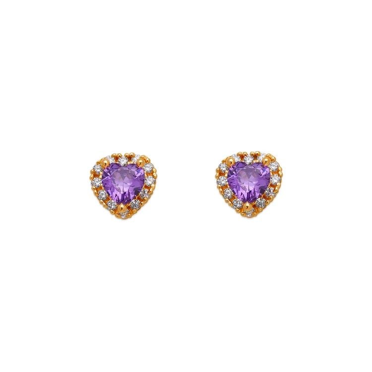 NEW 14K YELLOW GOLD PURPLE HEART STUD EARRINGS: NEW 14K YELLOW GOLD PURPLE HEART STUD EARRINGS PURPLE HEART STUD EARRINGS NEW 14K YELLOW GOLD Width: Approx. 6x7mm Apx WEIGHT: 2g