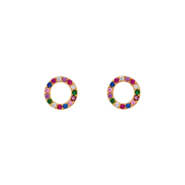 NEW 14K YELLOW GOLD RAINBOW CIRCLE STUD EARRINGS: NEW 14K YELLOW GOLD RAINBOW CIRCLE STUD EARRINGS RAINBOW CIRCLE STUD EARRINGS NEW 14K YELLOW GOLD Width: Approx. 7mm Apx WEIGHT: 2g