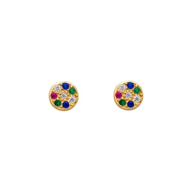 NEW 14K YELLOW GOLD RAINBOW DISC STUD EARRINGS (1 of 2)