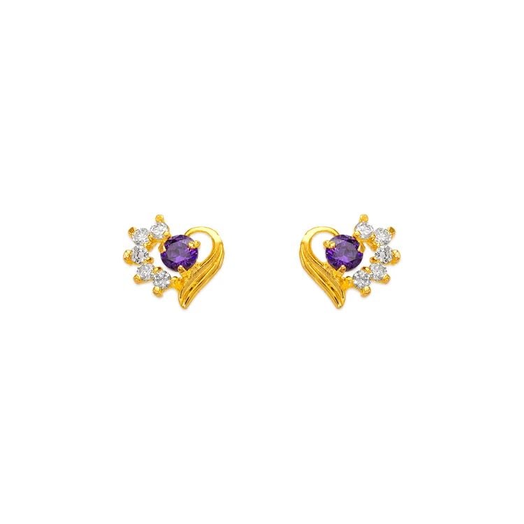 NEW 14K YELLOW GOLD PURPLE HEART STUD EARRINGS: NEW 14K YELLOW GOLD PURPLE HEART STUD EARRINGS PURPLE HEART STUD EARRINGS NEW 14K YELLOW GOLD Width: Approx. 8x7mm Apx WEIGHT: 2g