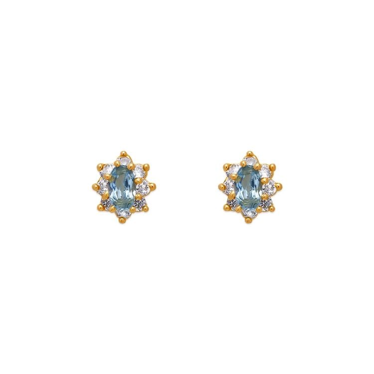 NEW 14K YELLOW GOLD LIGHT BLUE FLOWER HALO STUD EARRINGS: NEW 14K YELLOW GOLD LIGHT BLUE FLOWER HALO STUD EARRINGS LIGHT BLUE FLOWER HALO STUD EARRINGS NEW 14K YELLOW GOLD Width: Approx. 6x8mm Apx WEIGHT: 2g