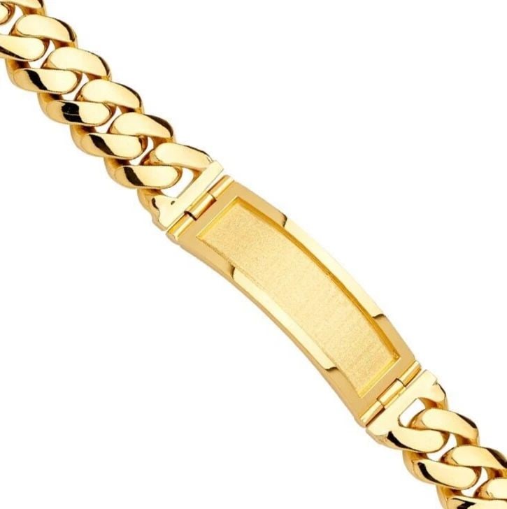 NEW 14K YELLOW GOLD SOLID LINK ID BRACELET: NEW 14K YELLOW GOLD SOLID LINK ID BRACELET SOLID LINK ID BRACELET NEW 14K YELLOW GOLD LENGTH - 9in Apx WEIGHT - 129.9g