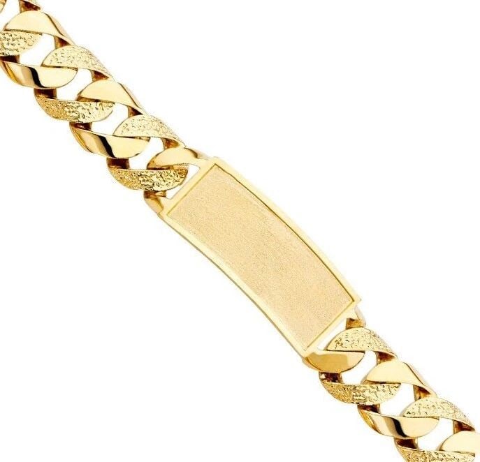 NEW 14K YELLOW GOLD NUGGET CURB LINK FRAME ID BRACELET (1 of 2)