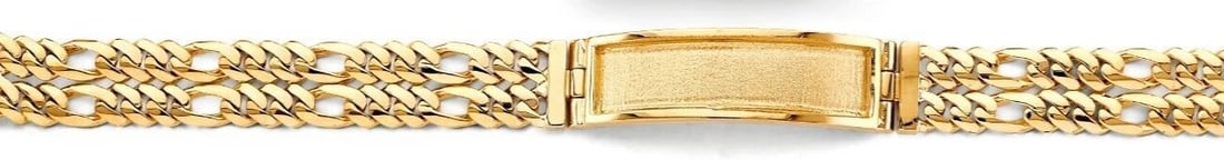 NEW 14K YELLOW GOLD 2 LINE FIGARO ID BRACELET: NEW 14K YELLOW GOLD 2LINE FIGARO ID BRACELET 2 LINE FIGARO ID BRACELET NEW 14K YELLOW GOLD LENGTH - 8.5in Apx WEIGHT - 46.6g