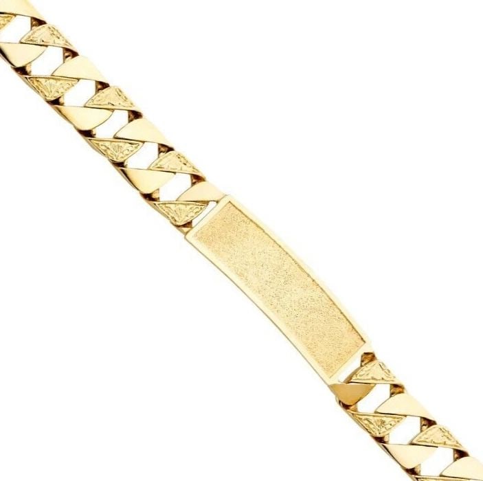 NEW 14K YELLOW GOLD NUGGET CURB LINK FRAME ID BRACELET: NEW 14K YELLOW GOLD NUGGET CUBAN LINK FRAME ID BRACELET NUGGET CUBAN LINK FRAME ID BRACELET NEW 14K YELLOW GOLD LENGTH - 8.5in Apx WEIGHT - 46.4g