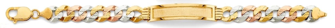 NEW 14K TRI COLOR GOLD NUGGET CURB FRAME ID BRACELET: NEW 14K TRI COLOR GOLD NUGGET CUBAN FRAME ID BRACELET NUGGET CUBAN FRAME ID BRACELET NEW 14K TRI COLOR GOLD LENGTH - 8.5in Apx WEIGHT - g