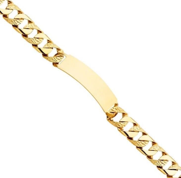 NEW 14K YELLOW GOLD NUGGET CURB LINK ID BRACELET: NEW 14K YELLOW GOLD NUGGET CUBAN LINK ID BRACELET NUGGET CUBAN LINK ID BRACELET NEW 14K YELLOW GOLD LENGTH - 8.5in Apx WEIGHT - 39.4g