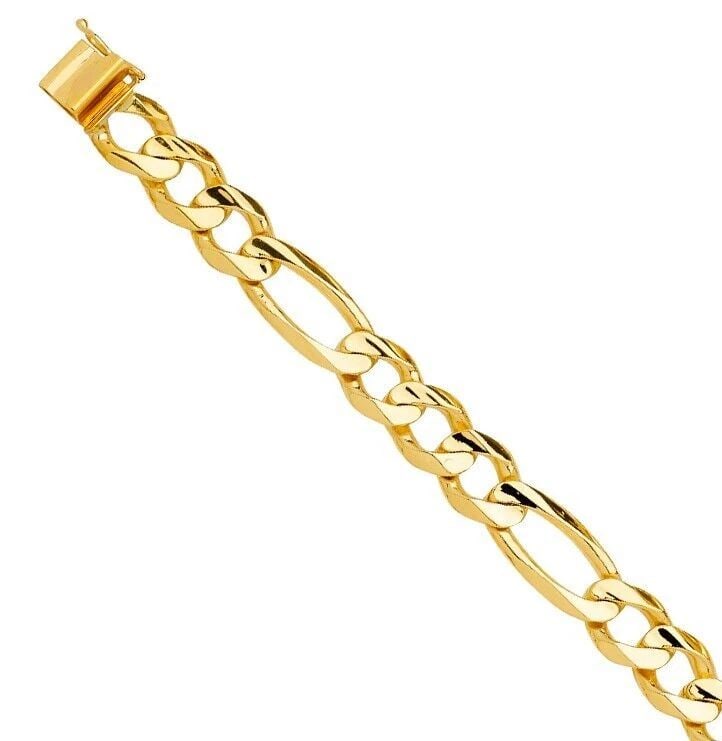NEW 14K YELLOW GOLD SOLID LINK FIGARO BRACELET: NEW 14K YELLOW GOLD SOLID LINK BRACELET SOLID LINK BRACELET NEW 14K YELLOW GOLD LENGTH - 8.5in Apx WEIGHT - 38.8g