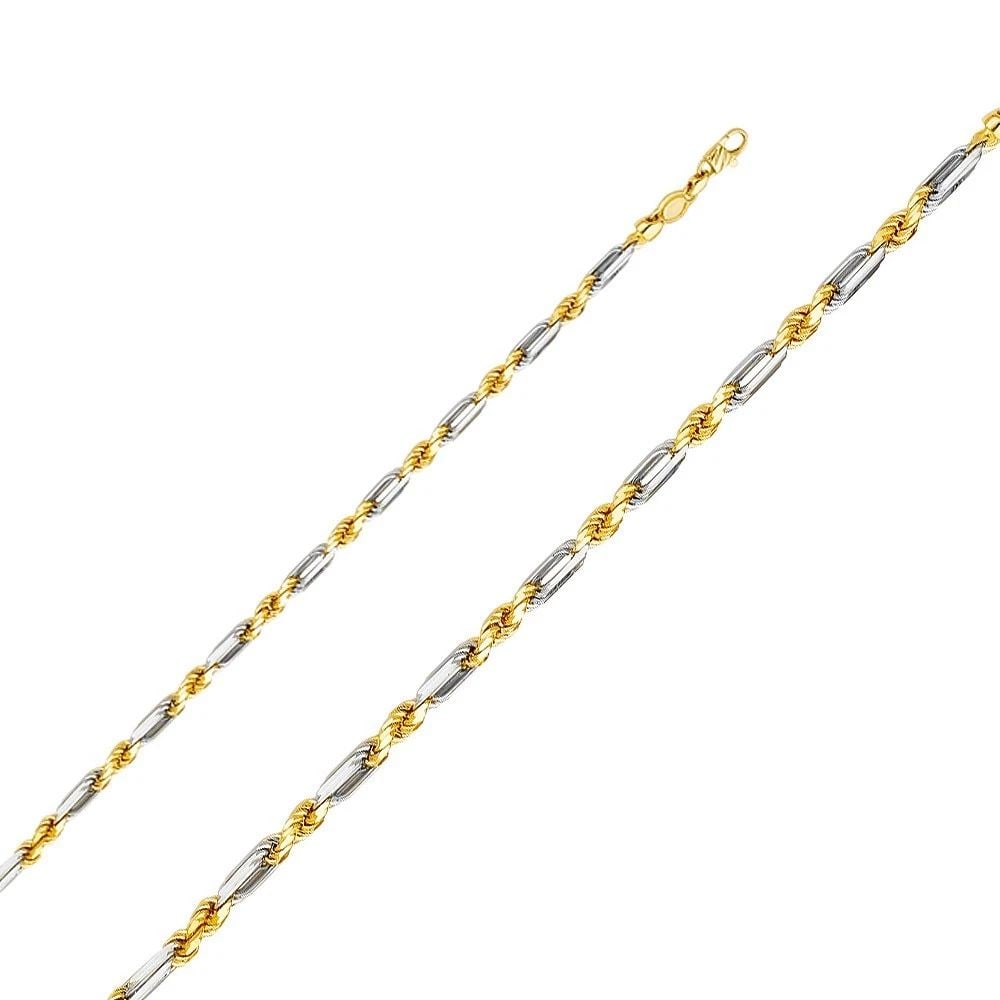 NEW 14K TWO TONE GOLD 4MM FIGAROPE CHAIN: 14K TWO TONE GOLD FIGAROPE 4MM CHAIN FIGAROPE 4MM CHAIN NEW 14K TWO TONE GOLD WIDTH: mm AVERAGE Apx WEIGHT: 38.8g
