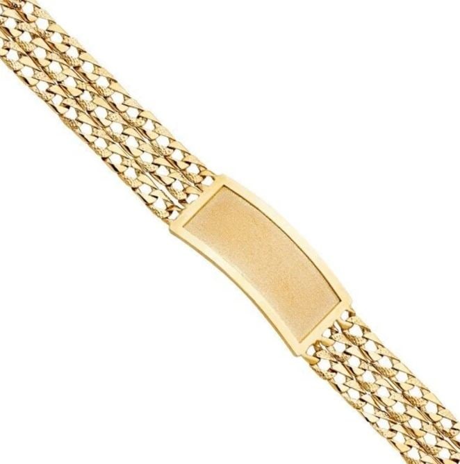 NEW 14K YELLOW GOLD 3 ROW LIGHT NUGGET CURB LINK FRAME ID BRACELET: NEW 14K YELLOW GOLD 3L LIGHT NUGGET CUBAN LINK FRAME ID BRACELET 3L LIGHT NUGGET CUBAN LINK FRAME ID BRACELET NEW 14K YELLOW GOLD LENGTH - 8.5in Apx WEIGHT - 36.1g
