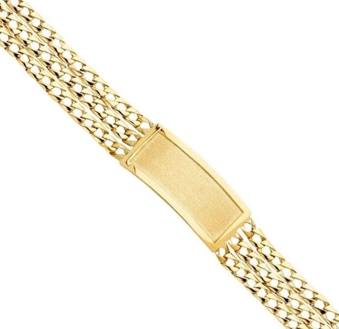 NEW 14K YELLOW GOLD 3 ROW LIGHT CUBAN LINK FRAME ID BRACELET: NEW 14K YELLOW GOLD 3L LIGHT CUBAN LINK FRAME ID BRACELET 3L LIGHT CUBAN LINK FRAME ID BRACELET NEW 14K YELLOW GOLD LENGTH - 8.5in Apx WEIGHT - 34.1g