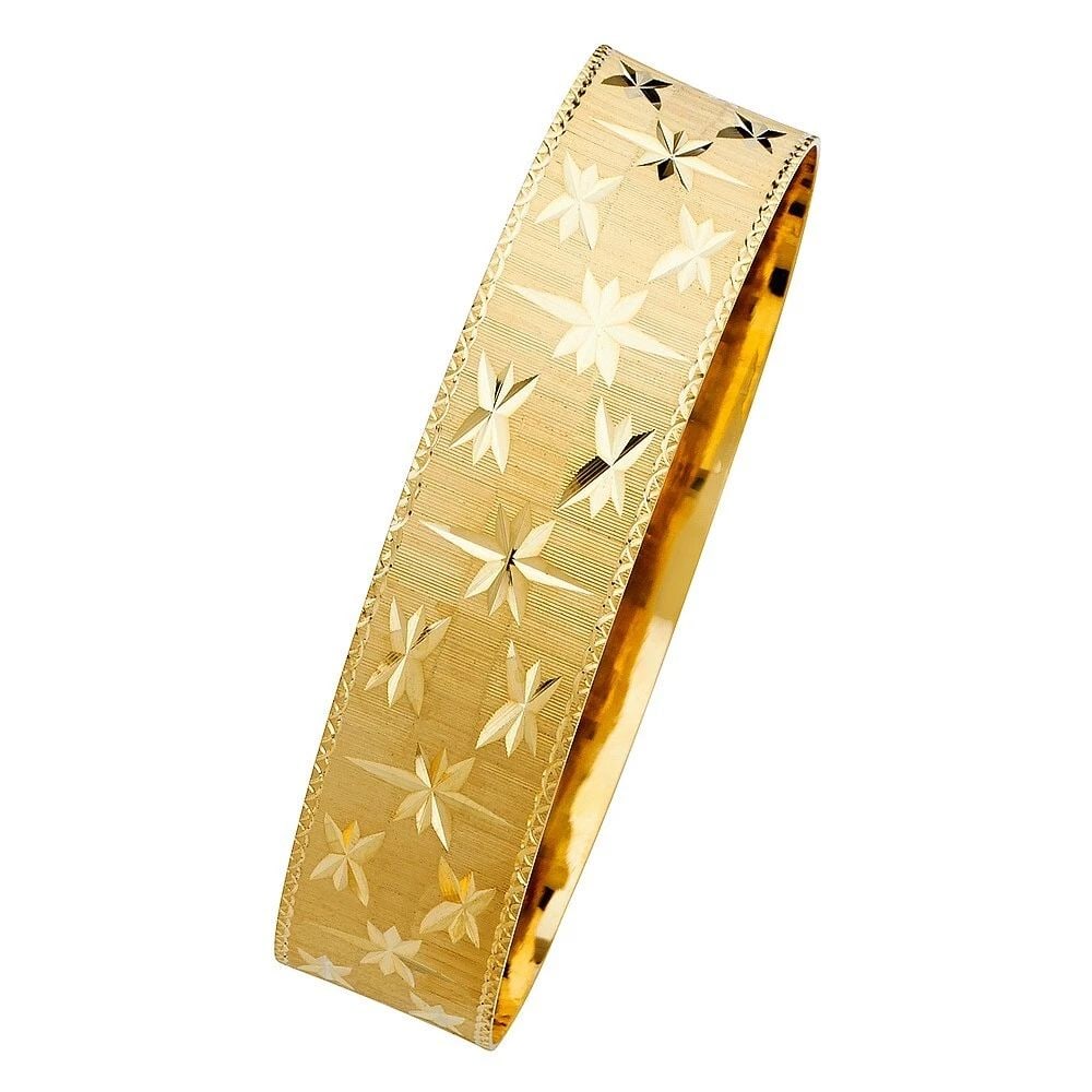 NEW 14K YELLOW GOLD 18MM ELEGANT SOLID BANGLE: NEW 14K YELLOW GOLD 18MM SOLID BANGLE 18MM SOLID BANGLE NEW 14K YELLOW GOLD LENGTH - 7in Apx WEIGHT - 25.1g