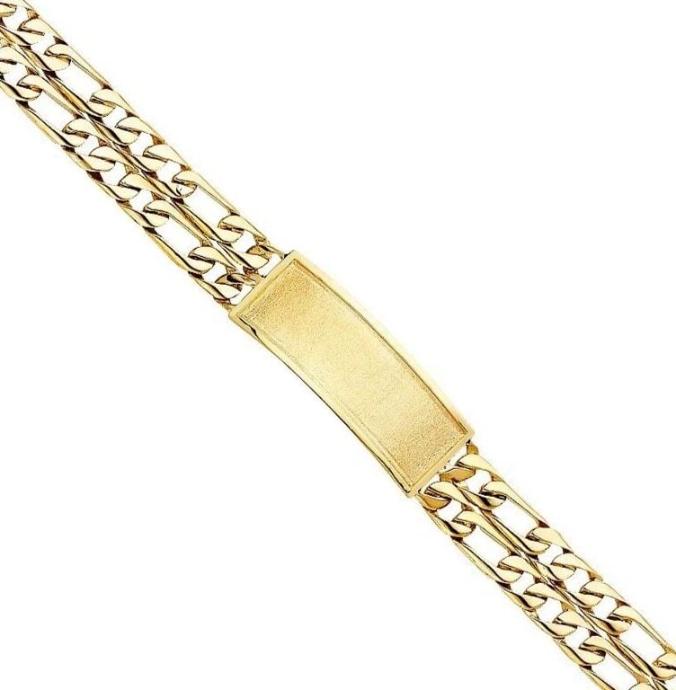 NEW 14K YELLOW GOLD 2 ROW FIGARO LINK FRAME ID BRACELET: NEW 14K YELLOW GOLD 2L FIGARO LINK FRAME ID BRACELET 2L FIGARO LINK FRAME ID BRACELET NEW 14K YELLOW GOLD LENGTH - 8.5in Apx WEIGHT - 32.7g