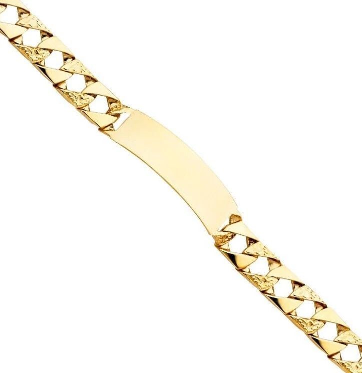 NEW 14K YELLOW GOLD NUGGET CURB LINK ID BRACELET: NEW 14K YELLOW GOLD NUGGET CUBAN LINK ID BRACELET NUGGET CUBAN LINK ID BRACELET NEW 14K YELLOW GOLD LENGTH - 8.5in Apx WEIGHT - 31.5g