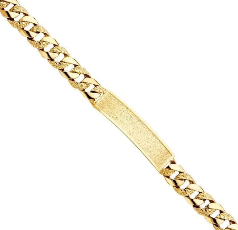 NEW 14K YELLOW GOLD NUGGET CURB LINK FRAME ID BRACELET: NEW 14K YELLOW GOLD NUGGET CUBAN LINK FRAME ID BRACELET NUGGET CUBAN LINK FRAME ID BRACELET NEW 14K YELLOW GOLD LENGTH - 8.5in Apx WEIGHT - 30.4g