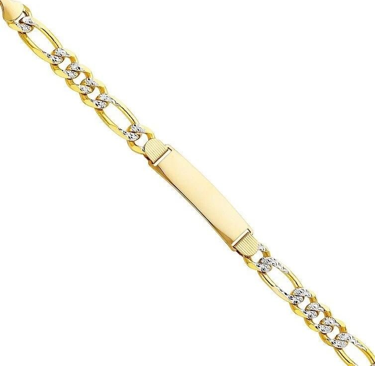 NEW 14K YELLOW GOLD FIGARO 3+1 WP ID BRACELET: 14K FIGARO 3+1 250 WP ID BRACELET FIGARO 3+1 WP ID BRACELET NEW 14K TWO TONE GOLD LENGTH - 8.5in Apx WEIGHT - 28.9g