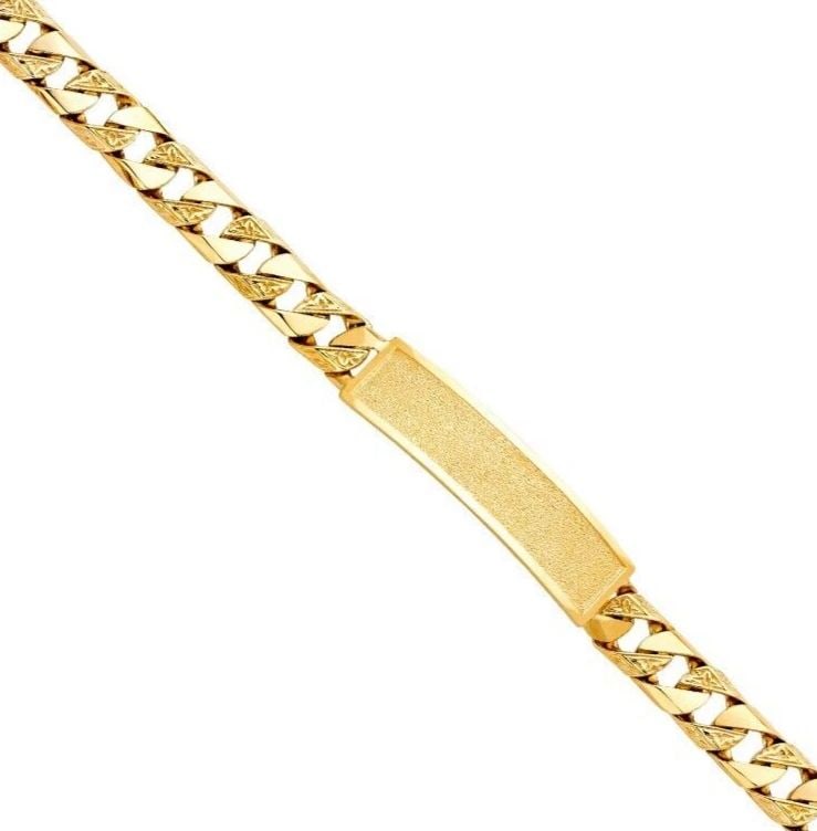 NEW 14K YELLOW GOLD NUGGET CURB LINK FRAME ID BRACELET: NEW 14K YELLOW GOLD NUGGET CUBAN LINK FRAME ID BRACELET NUGGET CUBAN LINK FRAME ID BRACELET NEW 14K YELLOW GOLD LENGTH - 8.5in Apx WEIGHT - 28.4g