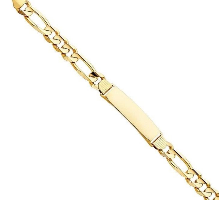 NEW 14K YELLOW GOLD FIGARO 3+1 ID BRACELET: 14K YELLOW GOLD FIGARO 3+1 250 ID BRACELET FIGARO 3+1 ID BRACELET NEW 14K YELLOW GOLD LENGTH - 8.5in Apx WEIGHT - 28.3g