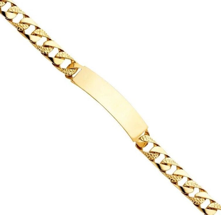 NEW 14K YELLOW GOLD NUGGET CURB LINK ID BRACELET: NEW 14K YELLOW GOLD NUGGET CUBAN LINK ID BRACELET NUGGET CUBAN LINK ID BRACELET NEW 14K YELLOW GOLD LENGTH - 8.5in Apx WEIGHT - 27.9g