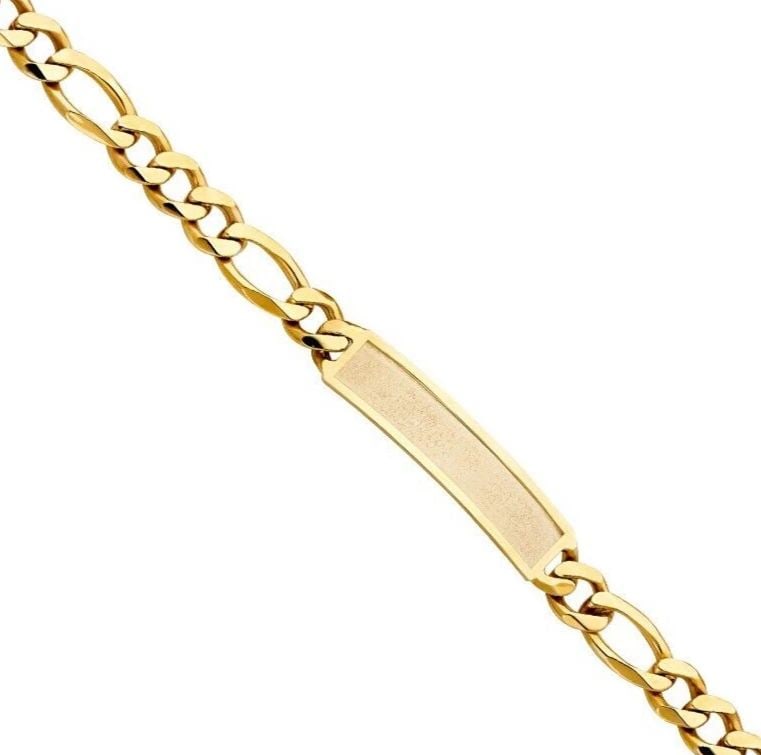 NEW 14K YELLOW GOLD FIGARO LINK FRAME ID BRACELET: NEW 14K YELLOW GOLD FIGARO LINK FRAME ID BRACELET FIGARO LINK FRAME ID BRACELET NEW 14K YELLOW GOLD LENGTH - 8.5in Apx WEIGHT - 27.8g