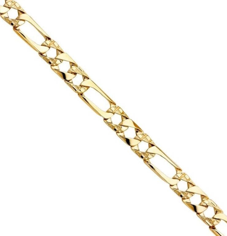 NEW 14K YELLOW GOLD NUGGET FIGARO LINK BRACELET: NEW 14K YELLOW GOLD NUGGET FIGARO LINK BRACELET NUGGET FIGARO LINK BRACELET NEW 14K YELLOW GOLD LENGTH - 8.5in Apx WEIGHT - 26.7g