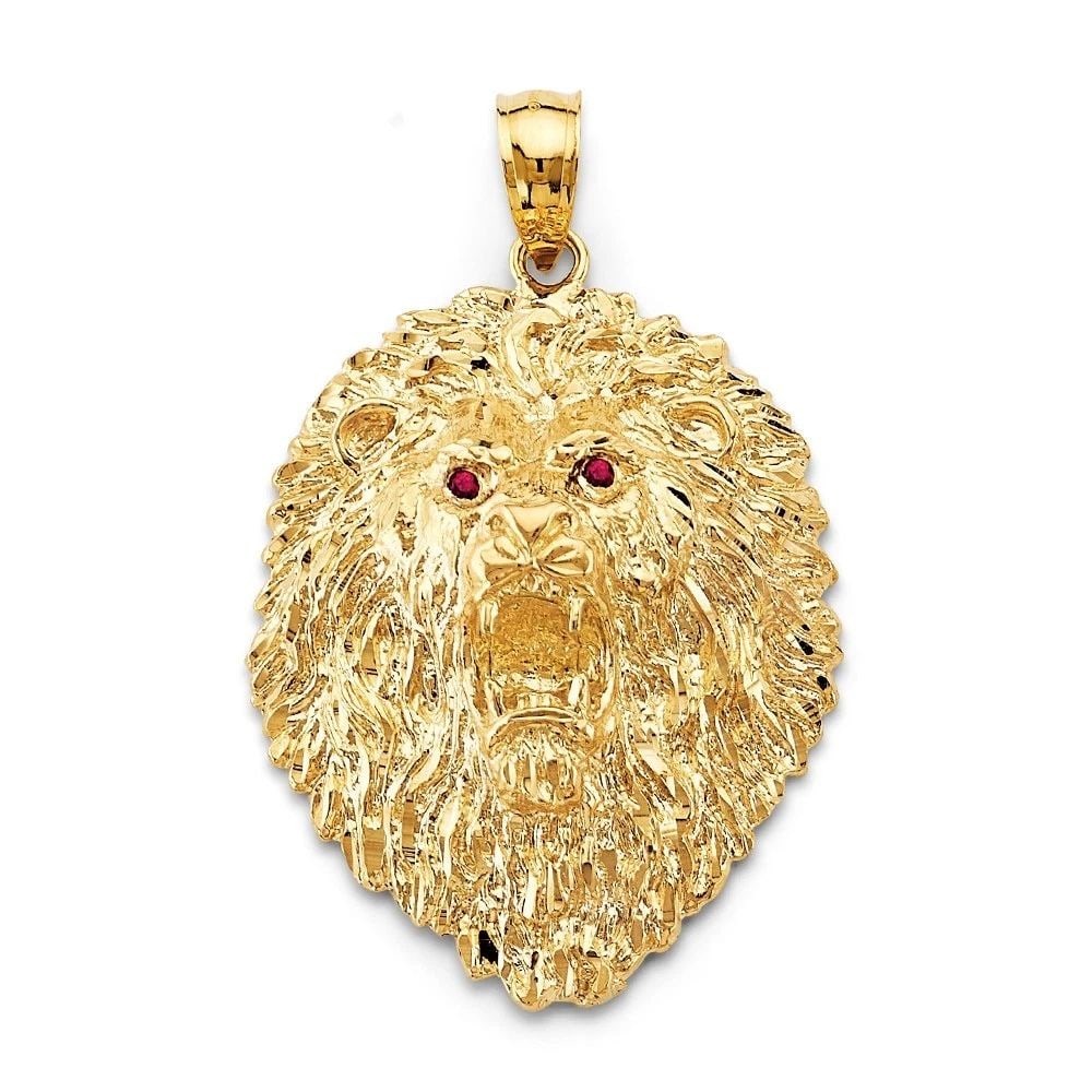 NEW 14K YELLOW GOLD BIG LION FACE PENDANT (1 of 2)