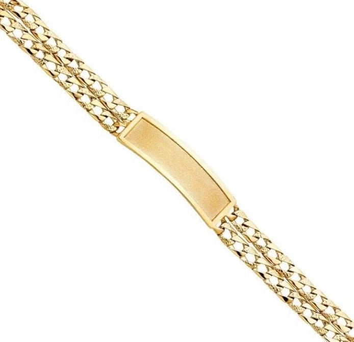 NEW 14K YELLOW GOLD 2 ROW LIGHT NUGGET CURB LINK FRAME ID BRACELET: NEW 14K YELLOW GOLD 2L LIGHT NUGGET CUBAN LINK FRAME ID BRACELET 2L LIGHT NUGGET CUBAN LINK FRAME ID BRACELET NEW 14K YELLOW GOLD LENGTH - 8.5in Apx WEIGHT - 25.1g