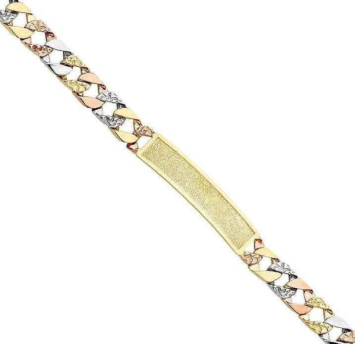 NEW 14K TRI COLOR GOLD NUGGET CURB FRAME ID BRACELET: NEW 14K TRI COLOR GOLD NUGGET CUBAN FRAME ID BRACELET NUGGET CUBAN FRAME ID BRACELET NEW 14K TRI COLOR GOLD LENGTH - 8.5in Apx WEIGHT - 24.8g