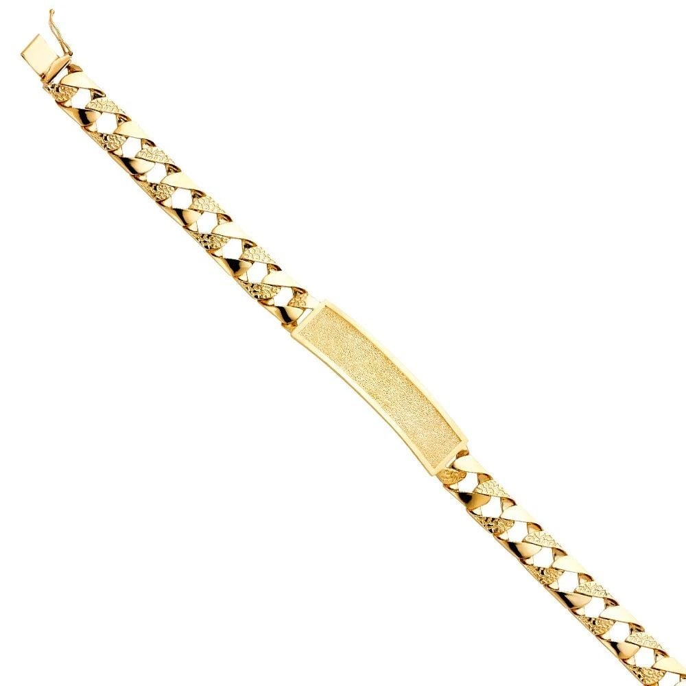 NEW 14K YELLOW GOLD NUGGET CURB LINK FRAME ID BRACELET: NEW 14K YELLOW GOLD NUGGET CUBAN LINK FRAME ID BRACELET NUGGET CUBAN LINK FRAME ID BRACELET NEW 14K YELLOW GOLD LENGTH - 8.5in Apx WEIGHT - 24.6g